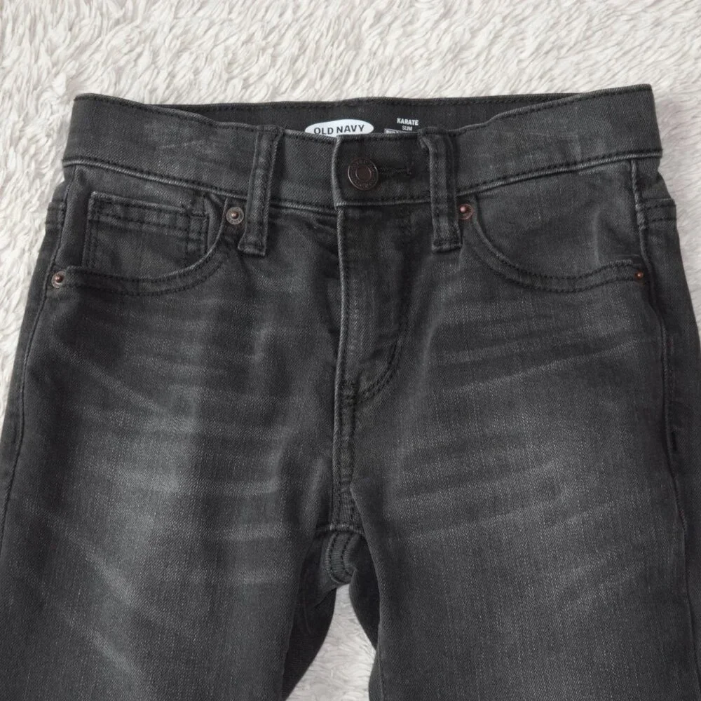 Boys Size 7 Old Navy Karate Built-In Flex Max Black Slim Jeans, Like New